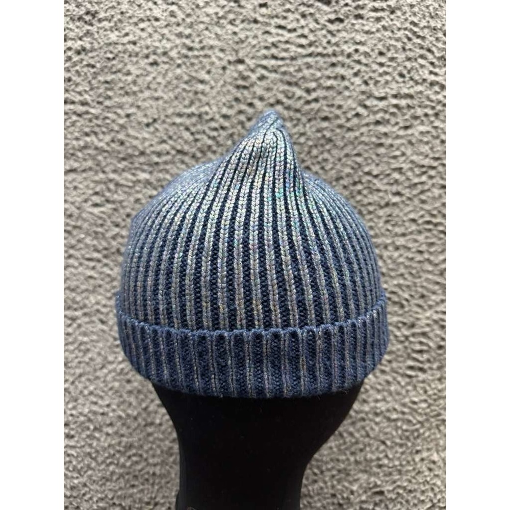 Ralph Lauren Sport Metallic Ribbed-Knit Beanie Navy Blue Unisex One Size